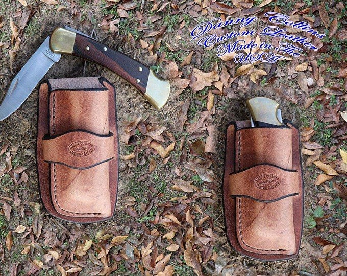 3D Men's Vertical Blue Diamond Inlay Brown Knife Sheath