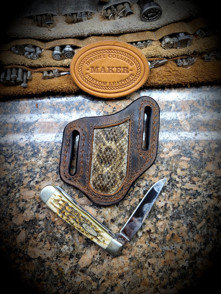Buffalo Sheath With Rattlesnake Inlay, Case Trapper Sheath Danny