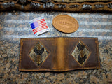 Badlands Elk Bi fold wallet with Timber  Rattlesnake Inlay, Leather Wallet, Men's Wallet, Elk Leather Wallet