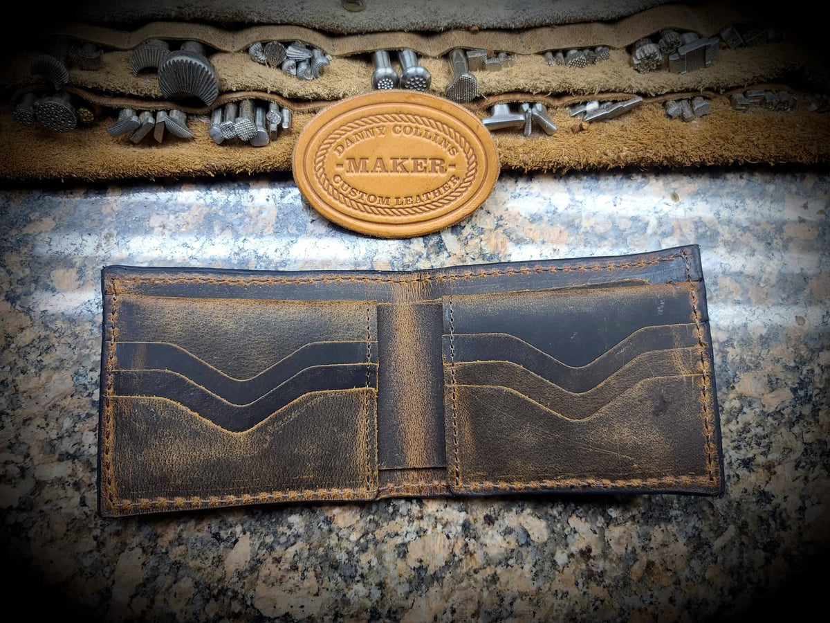Shrunken Bison Bi fold wallet, Buffalo Leather Wallet, Men's