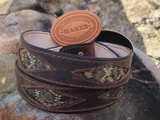 Crazy Horse Buffalo Leather Belt Western Diamondback Rattlesnake Inlay