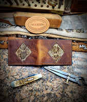 Badlands Elk Bi fold wallet with Rattlesnake Inlay, Leather Wallet, Men's Wallet, Elk Leather Wallet