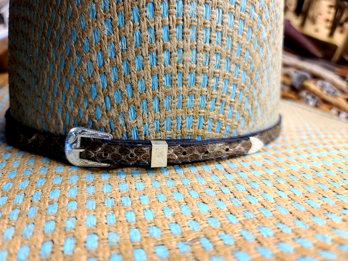 Rattlesnake Hat Band 3/4" With Silver Buckle Set