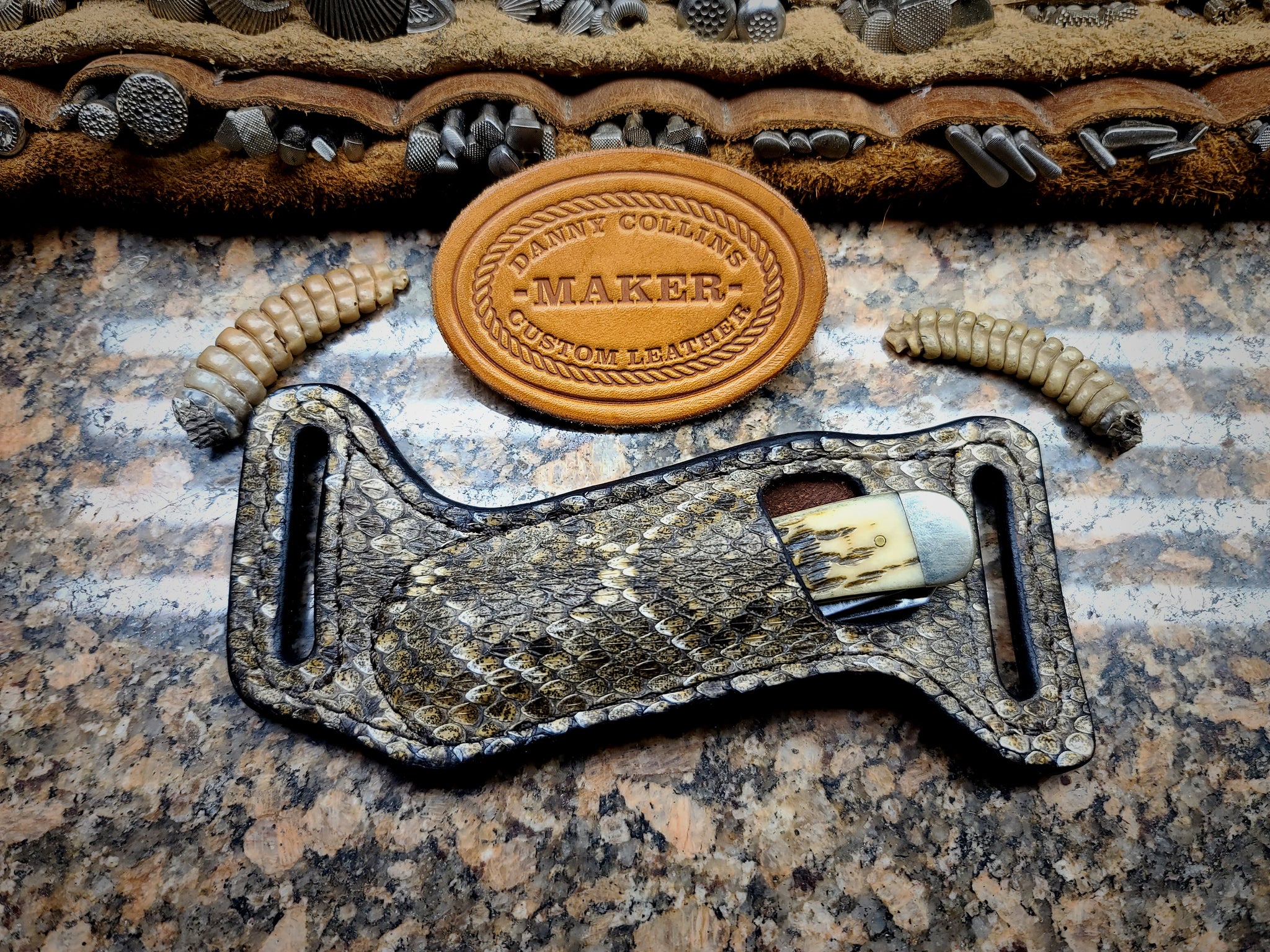 Case Trapper sheath, Rattlesnake Knife Sheath, Horizontal Knife Sheath