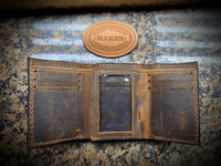 Badlands Bison leather Tri fold wallet, Leather Tri Fold