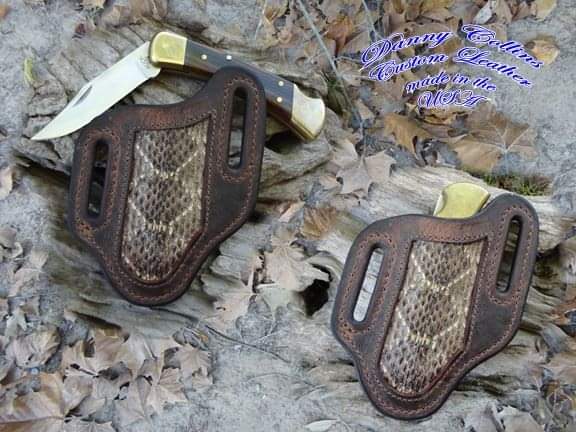 Buffalo and Rattlesnake Knife Sheath, Buck 112 Knife, Fits Buck112 / Case Folding Hunter And Similar Sized Knives