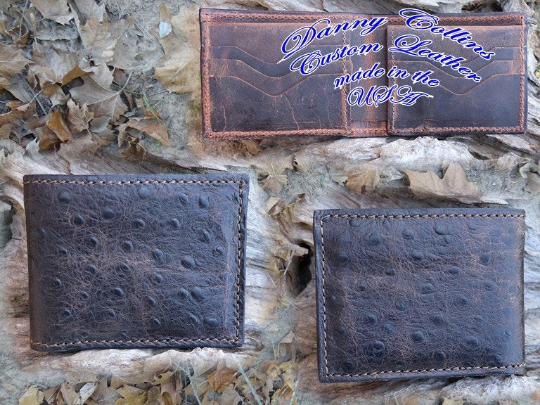 Embossed Ostrich Bi fold Wallet, Ostrich Wallet, Mens wallet