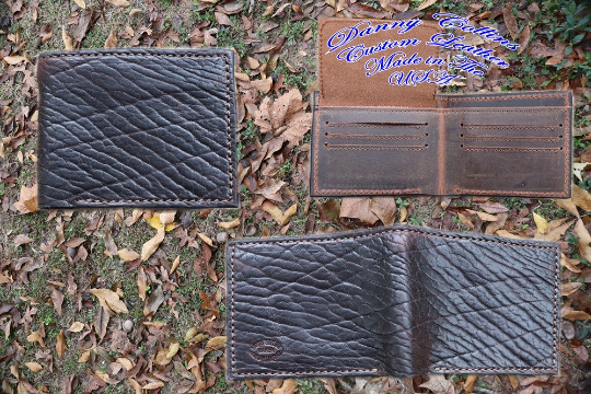 Buffalo Wallet, Shrunken American Bison Bi fold wallet, Leather Wallet, Mens Wallet