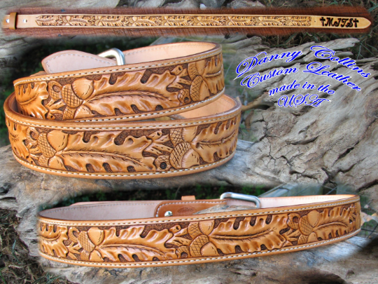 Tooled leather belts, Western Floral Belts, Hand Tooled Oakleaf and Acorn Belts