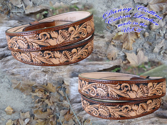 Hand Tooled Feather Belts With Tooled Antlers – Danny Collins Custom Leather
