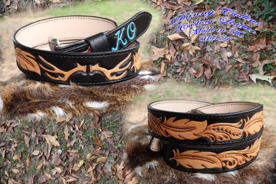 Hand Tooled Feather Belts With Tooled Antlers – Danny Collins