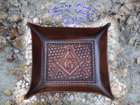 Leather Valet Tray, Tooled leather Catchall, Masonic Valet Tray, Freemason Valet Tray