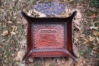 Leather Valet Tray, Tooled leather Catchall, Tooled Leather Valet Tray