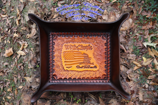 Leather Valet Tray, Tooled leather Catchall, Tooled Leather Valet Tray