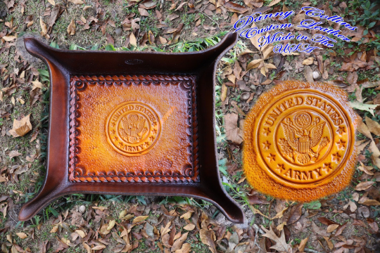 Service Branch Valet Tray, Air Force Valet Tray, Leather Valet Tray, Tooled leather Catchall, Tooled Leather Valet Tray