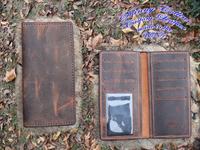 Buffalo leather Roper Wallet with ID window, Checkbook Wallet with ID window